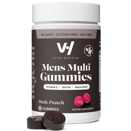 Kevin Hart s VitaHustle Mens Multivitamin Gummy Supplement for Energy with Biotin  Maca Root  50 Count
