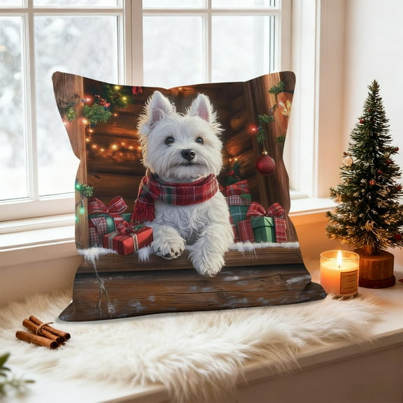 HomeKingdee Dog Pillow Covers Christmas New Year Rustic Farmhouse Pillow Cases Cute Puppy Animal Decor Cushion Covers for Housewarming Couch