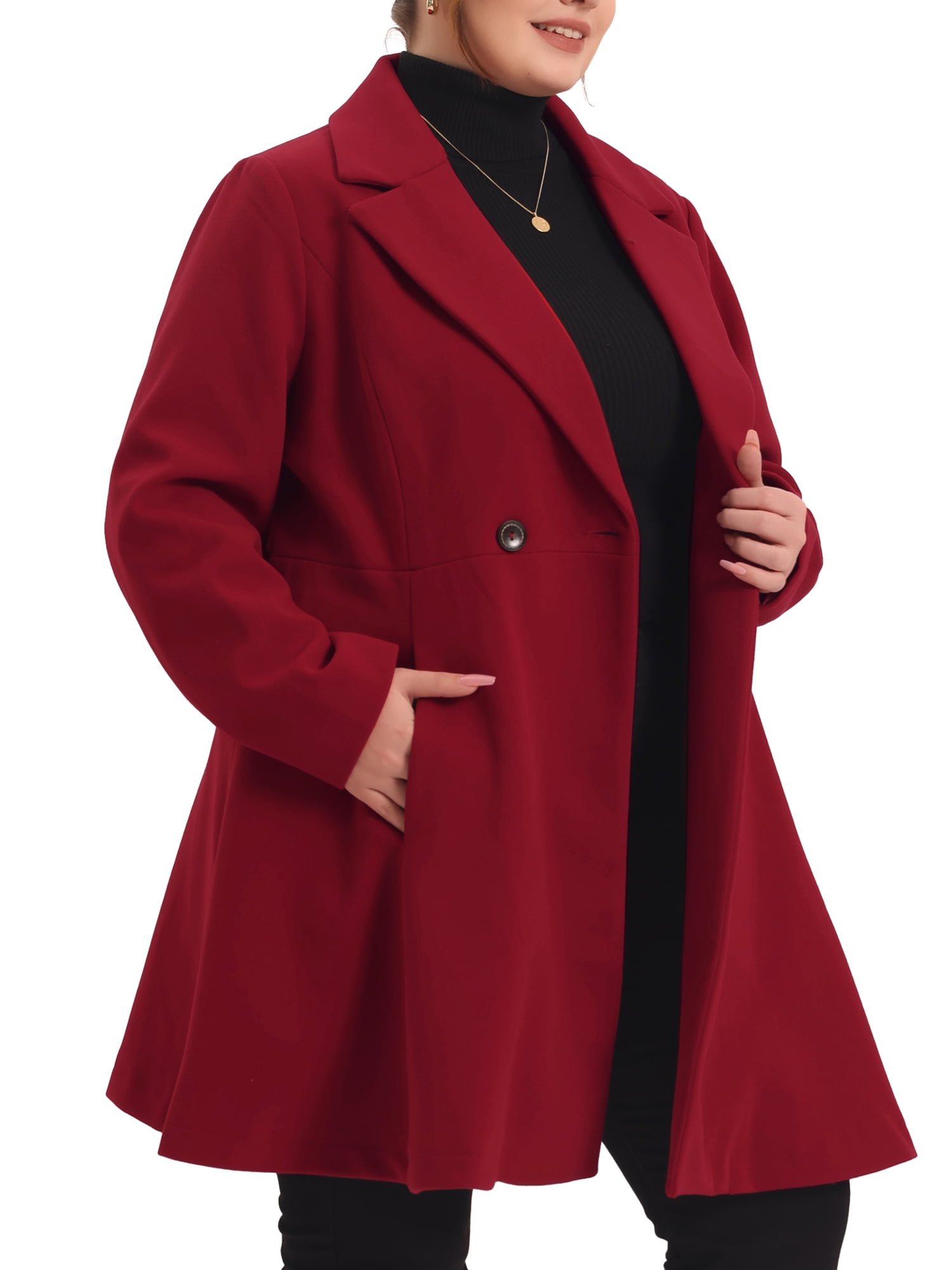 Plus size cheap red wool coat