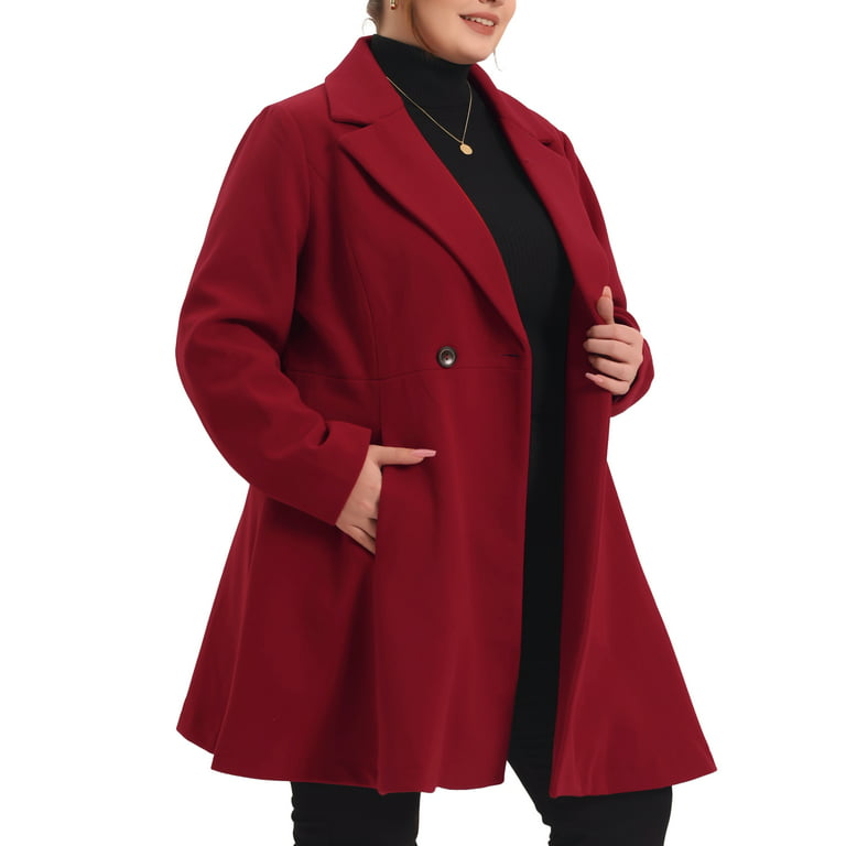 Unique Bargains Women's Plus Size Peacoat Elegant Notched Lapel Long Wool  Trench Coat 