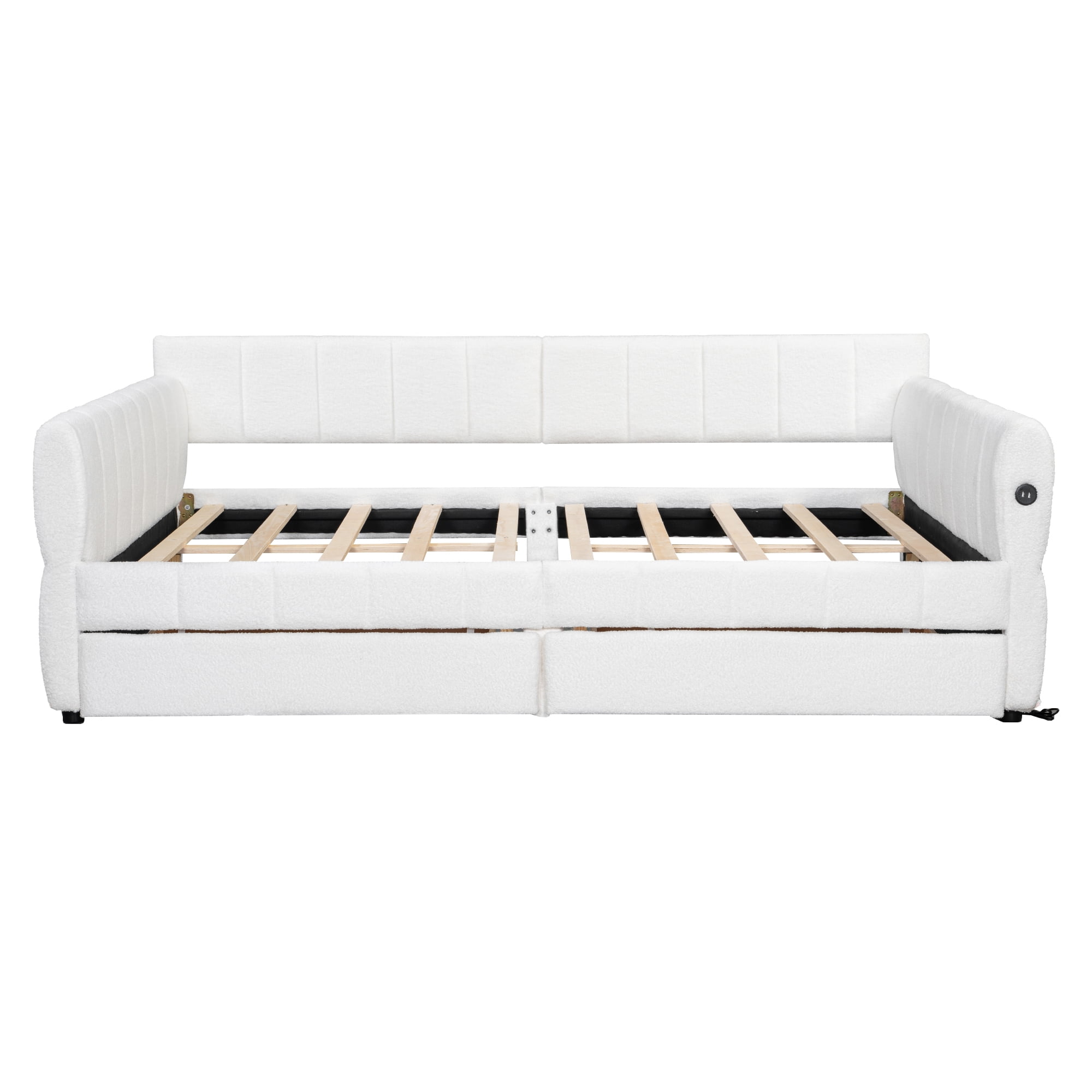 Queen Size Upholstered Platform Bed with USB and 2 Drawers Storage