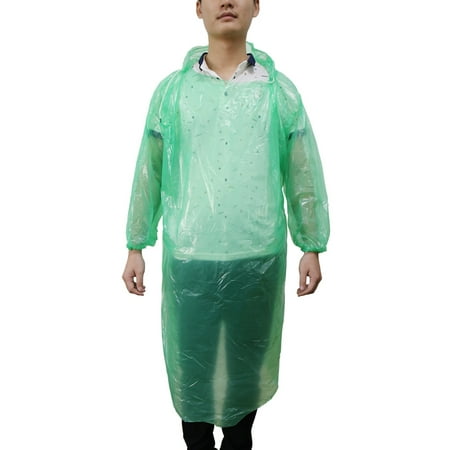 Green Clear One Size Disposable Hooded Pullover Raincoat Rain Poncho for