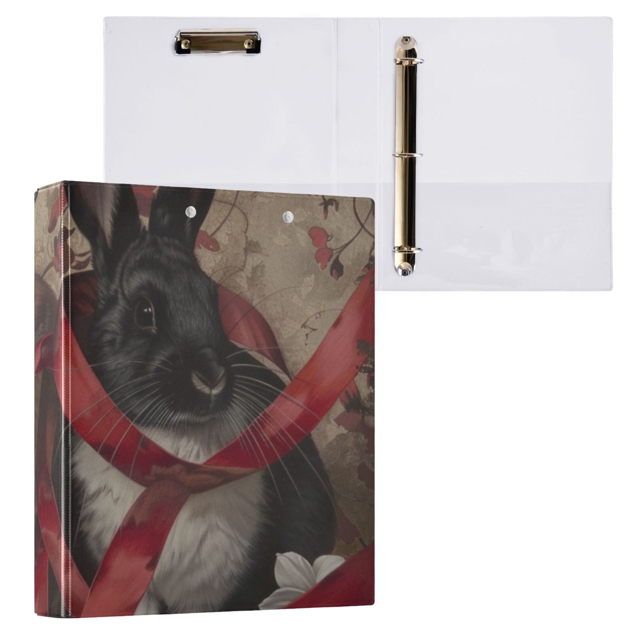 Ribbons Rabbits 3 Ring Binders 1.5 inch Hardcover File Folders with Interior Pockets A4 Size Organizer for School Office Hospital