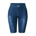 thumbnail image 2 of GZWYHT Jean Shorts Shorts for Women Simple Tight Fashion Slim High Waisted Elastic Imitation Denim Bottoms Can Be Worn Outside Five Minute Shorts Female Tights for Women Running Shorts Navy XL, 2 of 4