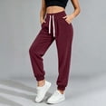 thumbnail image 2 of XuJwPNcy Women Jogger Pants Lightweight Drawstring High Waist Cinch Bottoms Trousers Workout Running Pants with Pockets(Wine,X-Large), 2 of 7