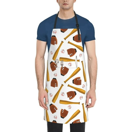 

Pofeuu Baseball Sport Print Waterproof Apron with Pockets Adjustable Cooking Aprons Kitchen Bib for Baking Household Cleaning