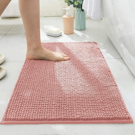 AuroraX Chenille Bath Rug Mat Soft Non-Slip Backing Plush Pink Bathroom Rug Absorbent Modern 15x23 Inch