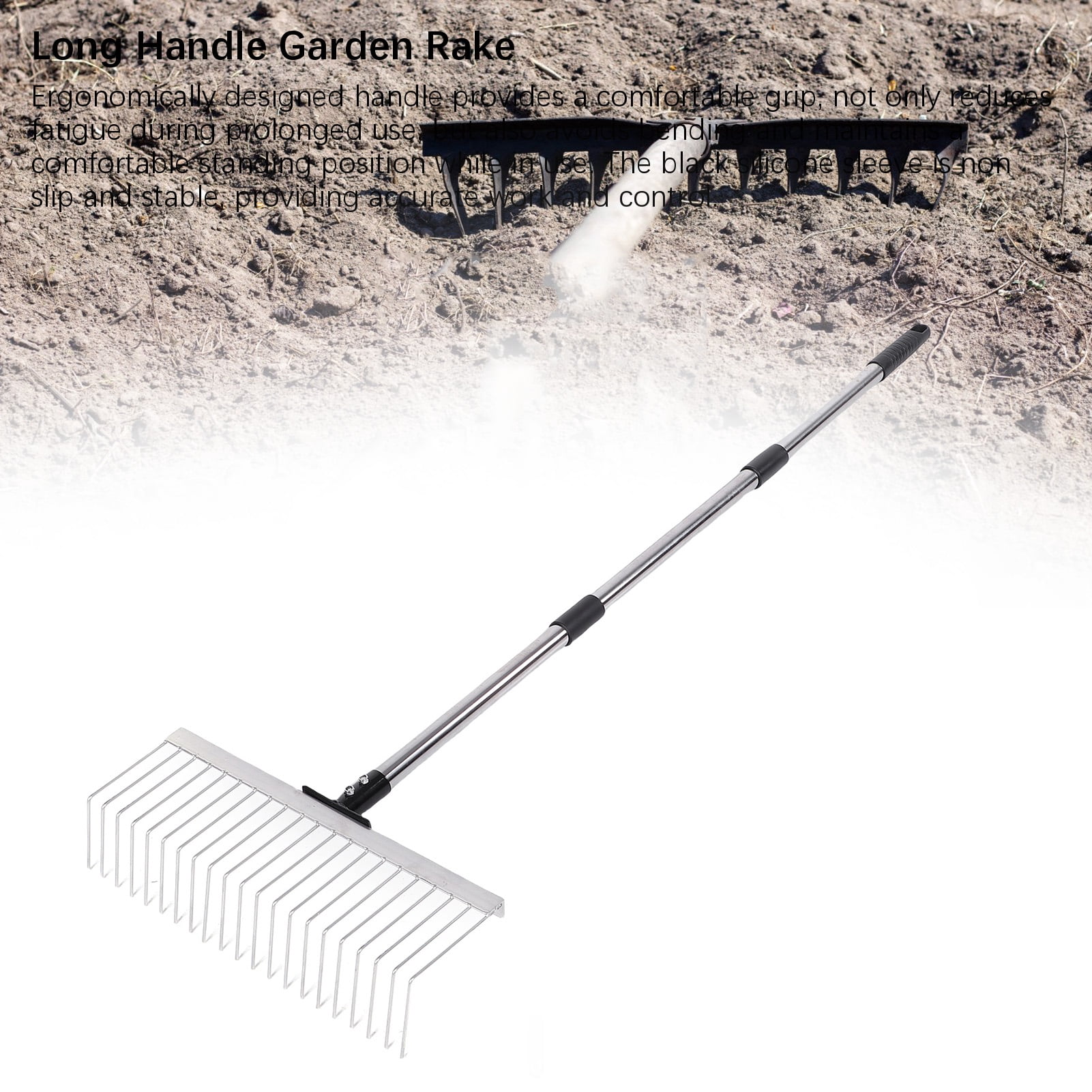 Xirurus 63 inch Adjustable Bow Garden Rake with Detachable Handle 21 Tines Heavy Duty Yard Thatching Tool for Loosening Soil Gathering Leaf Lawn 160 cm