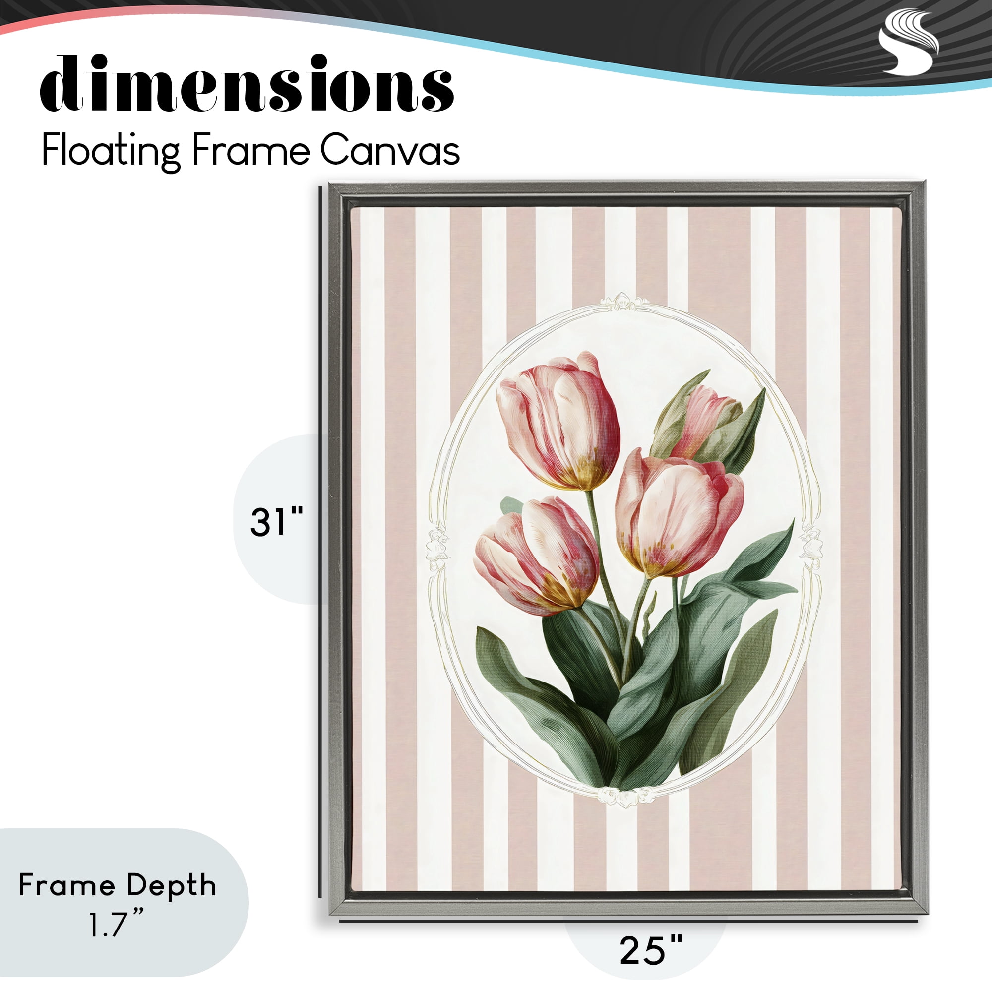Stupell Industries Vintage Tulips on Stripes Gray Framed Floater Canvas Wall Art, design by Ink Drop Loft