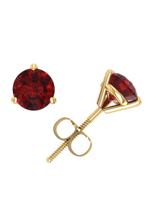 Real 1.00Ct Round Cut Ruby Martini Stud Earrings 14k Yellow Gold 3Prong Set AAA Quality