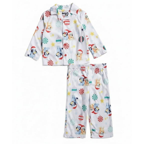 Bluey and Bingo Toddler Kids Christmas Holiday Flannel Coat Pajama Set, Size 4T