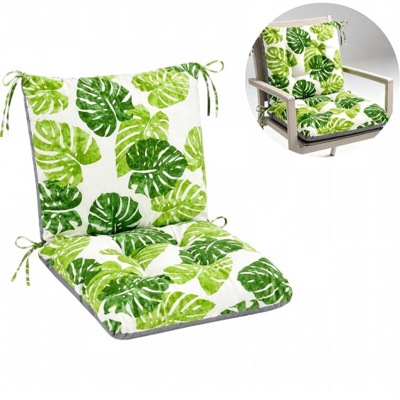 Chair Cushion Cotton Linen Detachable Seat Back Cushion with Ties Thickened Chair Pads for Outdoor Car Office Patio Bedroom Living Room Green Bale