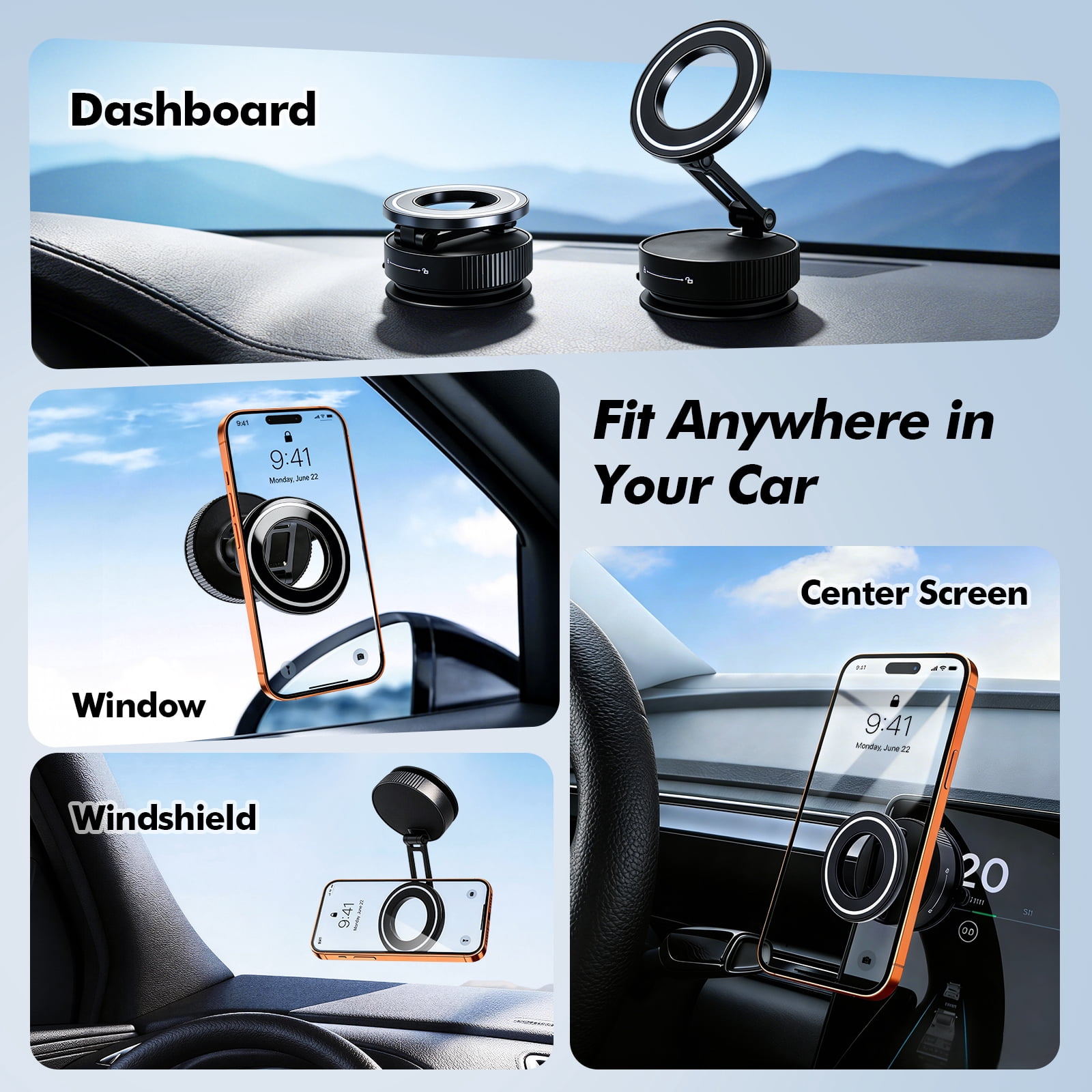 Atzeste for Magsafe Phone Holder for Car, Magnetic Car Phone Holder, 360° Adjustable, Car Mount Accessories for Jeep Truck, Compatible with iPhone 17 Pro Max 16 15 14 13 12 & Android Phones