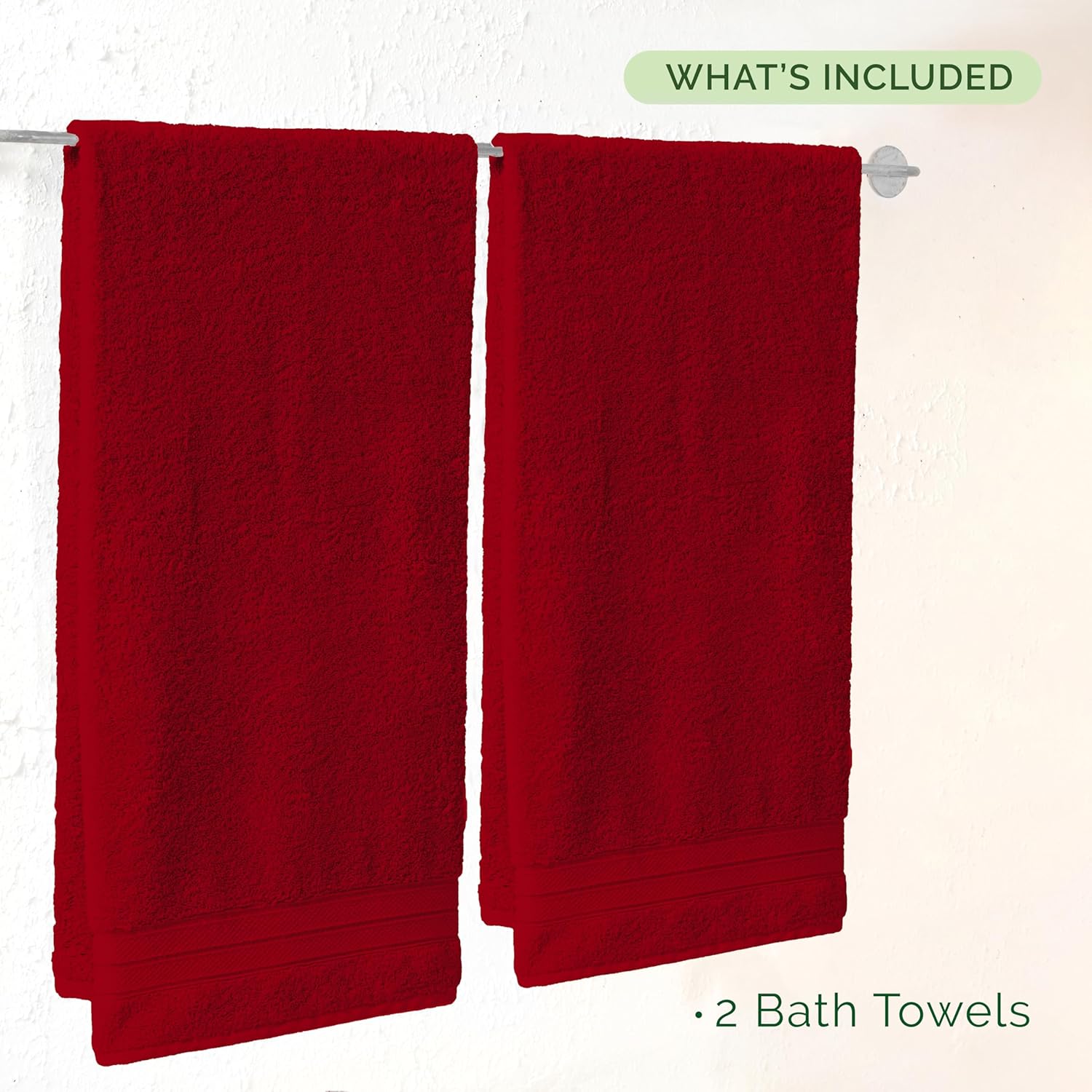 Elegant Comfort Turkish Popcorn Cotton Bath Towel Set, 27 x 54 Inches, 2-Pack, Hotel-Quality, Soft, Durable, Quick-Dry, Highly Absorbent Burgundy