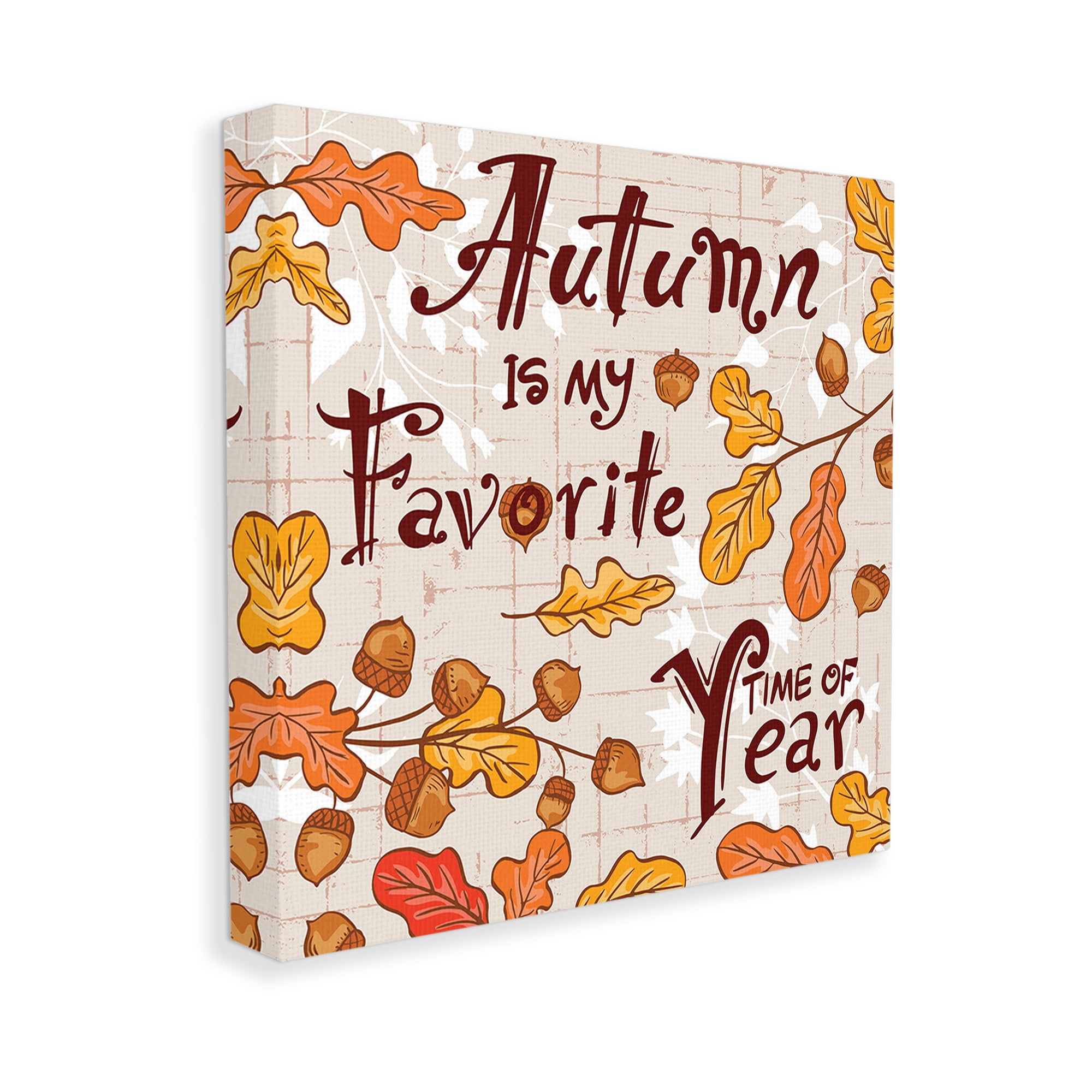 Stupell Industries Autumn Phrase with Leaves Holiday Painting Gallery Wrapped Canvas Art Print Wall Art, 36 x 36
