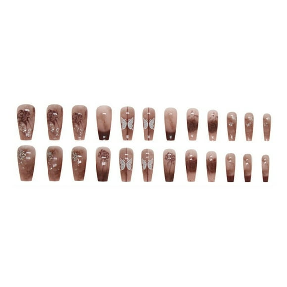 YATLTE Press on Nails Short Design, Fake Nails, Short Almond and Square Glue on Nails, Glitter Pink Set with Adhesive Tabs Nail, File for Women and Girls