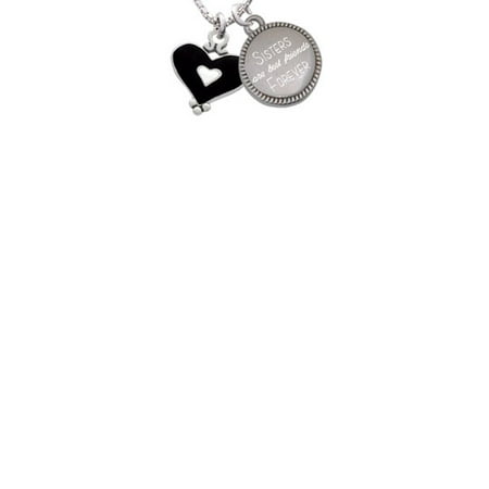 Black and White Enamel Heart Sisters Are Best Friends Forever Engraved