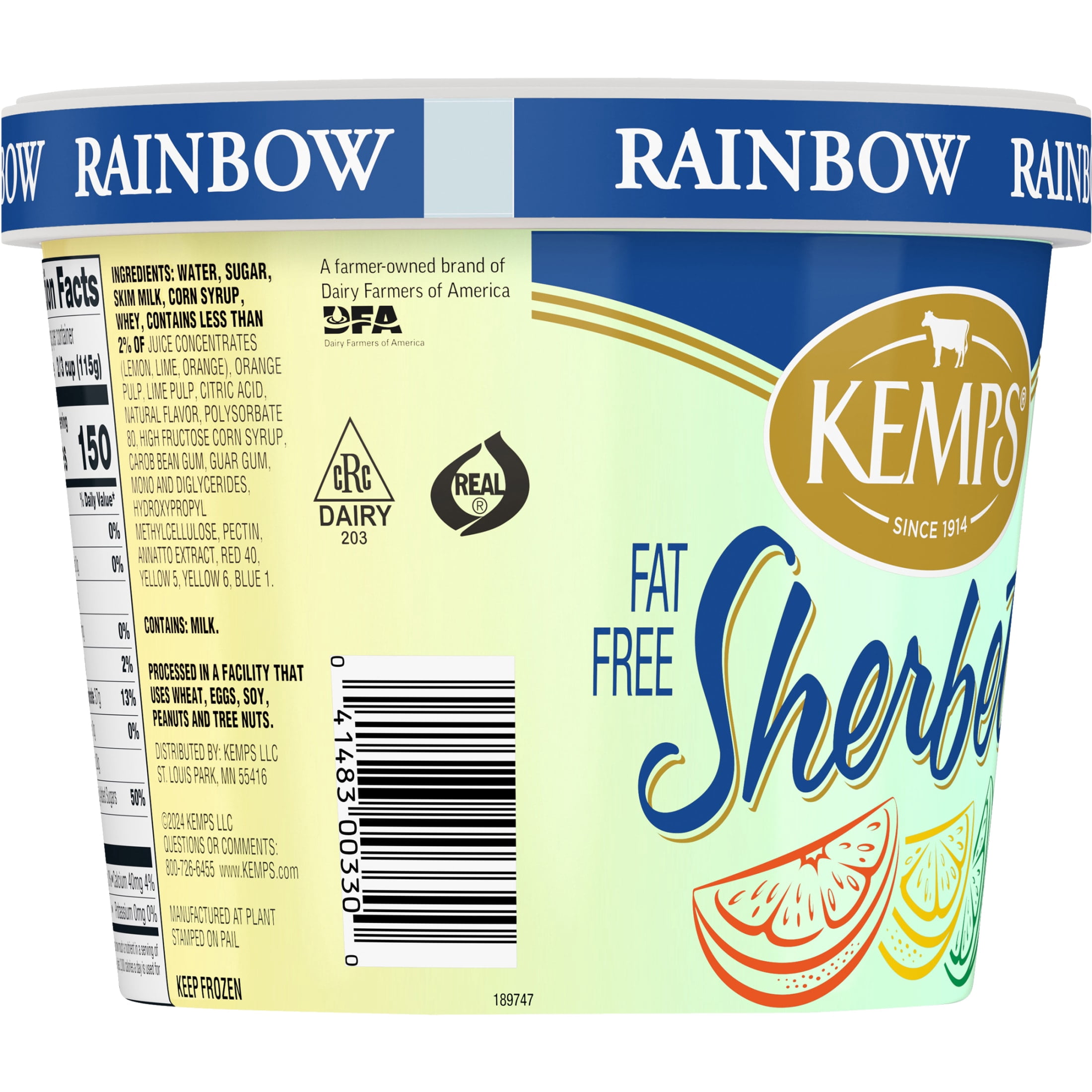 Kemps Fat Free Rainbow Sherbet, 54 fl oz