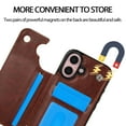 thumbnail image 6 of Compatible with iPhone 16 Case, with PU Leather Credit Card Holder Magnetic Back Stand Cell Accessories Flip Purse Slim Design Phone Cover for iPhone 16 Women Men, Brown, 6 of 11