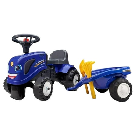 Falk FA280C New Holland Ride-On & Push-Along Tractor with Trailer & Tools for 1 Year Kids; Blue