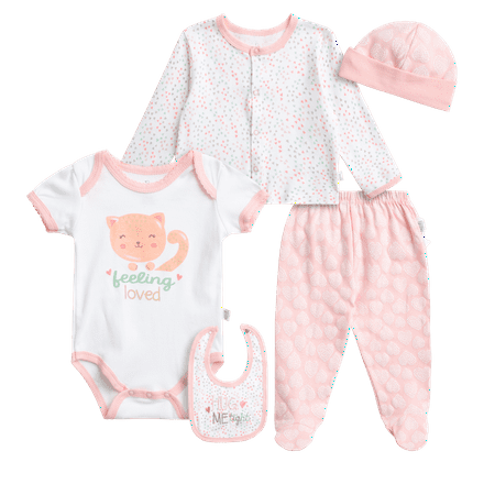

Duck Duck Goose Newborn Baby Girls Take Me Home Layette Gift Set - 6 Piece Cardigan Bodysuit Pants Hat and Bib