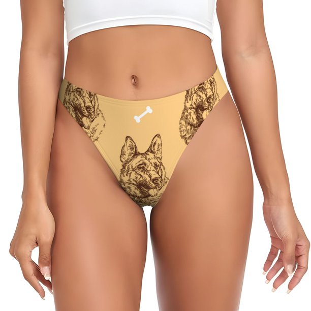 Fotbe German Shepherd Dog Tanga Sin Costuras para Mujer con Estampado – Panties Invisibles, Transpirables y Cómodos para Uso Diario-Small
