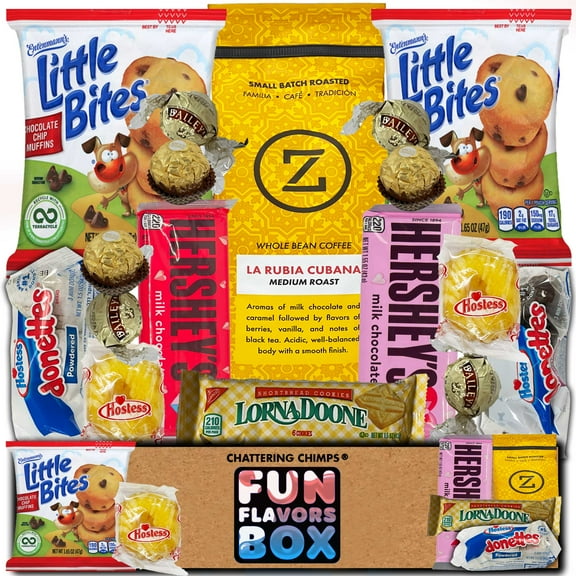 Fun Flavors Box Gourmet Coffee Gift Basket, Medium Roast Snack Box