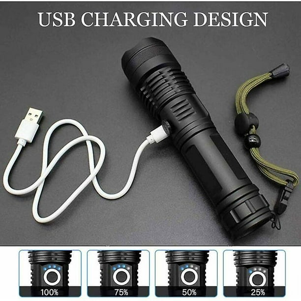 Acheter Lampe de poche LED puissante à longue portée super lumineuse Type-C USB rechargeable Torche LED extérieure Zoomable Affichage de la puissance