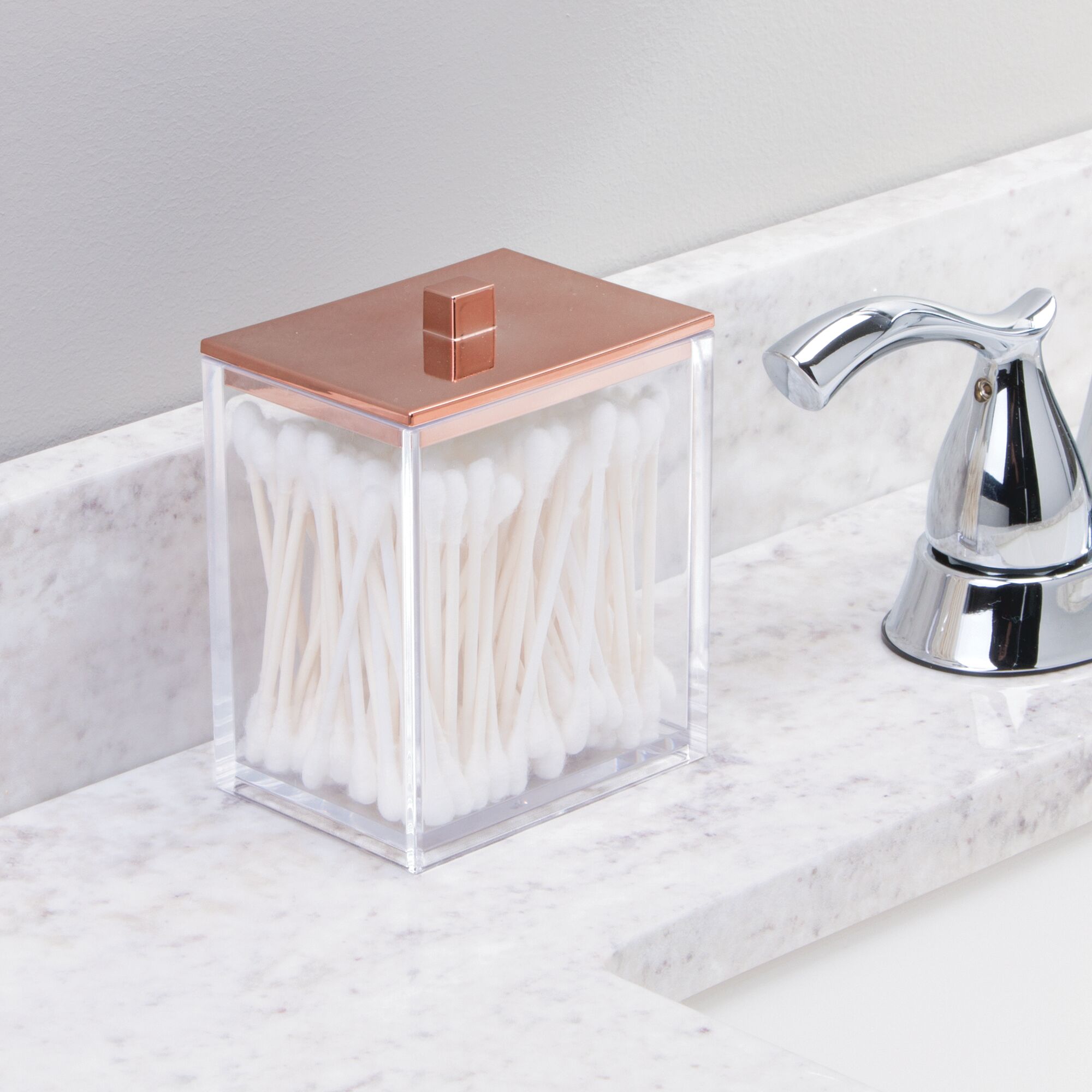 mDesign Plastic Bathroom Vanity Countertop Organizers, Set of 4, Clear/Rose Gold