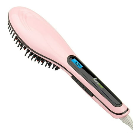 Pink Hair Straightener Brush, Instant Magic Silky Straight Hair Styling, Anion Hair Care, Anti Scald, Zero Damage, Massage Straightening Irons, Detangling Hair Brush