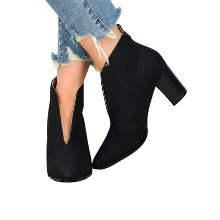 

Daeful Ladies Comfort Chunky Heeled Shoes Formal Breathable Block Heels Bootie Fashion Slip On Black 7.5