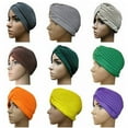 thumbnail image 6 of D-GROEE Solid Color Clean Plain Twist Stretchy Hair Turban Cap Band Chemo Bandana Hijab Pleated Indian Cap, 6 of 7