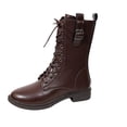 thumbnail image 2 of JUSLIO Winter Boots for Women,Side Zip Round Toe Lace Up Mid Calf Boots Platform Comfortable Versatile Mid Heel Boots, 2 of 7