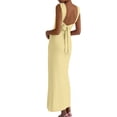 thumbnail image 5 of Women'S Slip Long Dress Cowl Neck Backless Ruched Bodycon Side Split Cocktail Party Night Out Dress Yellow M, 5 of 9