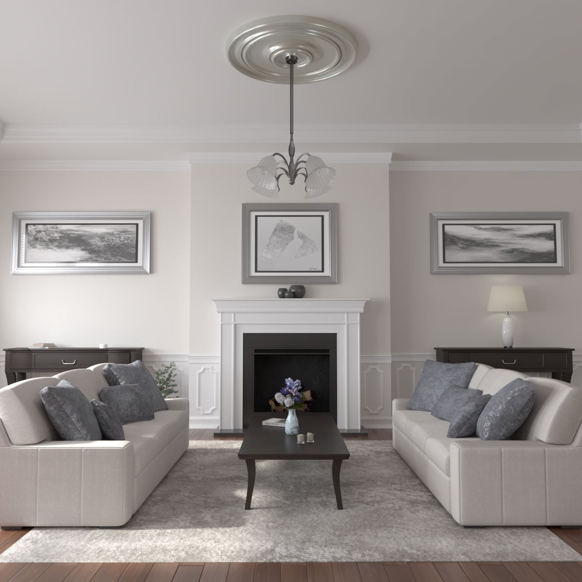 54"OD x 4 7/8"P Large Classic Ceiling Medallion (Fits Canopies up to 13 1/2"), Hand-Painted Flash Blue