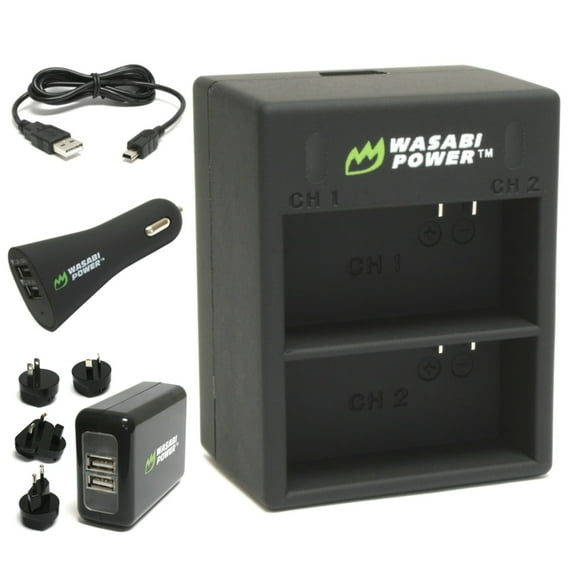 Wasabi Power Dual USB Battery Charger for GoPro HERO3, HERO3  (with Car & Worldwide Plugs)