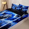 thumbnail image 3 of Manfei Rustic Wolf Zipper Full Size Comforter Sets with Fitted Sheet and 2 Pillowcases,Mystic Woodland Zipper Bedding Set,Blue,Black Reversible,4pcs, 3 of 8