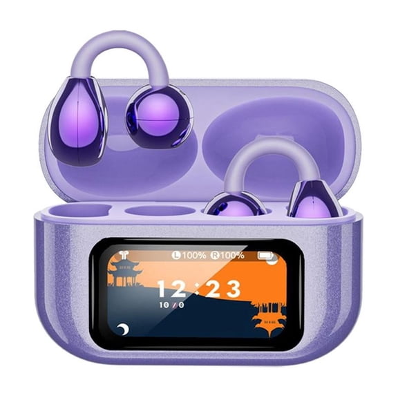 Bone Conduction Ear-Clip Bluetooth 5.3 Headphones with with Full Color Touch Screen Charging Case, for Sports & Daily Use