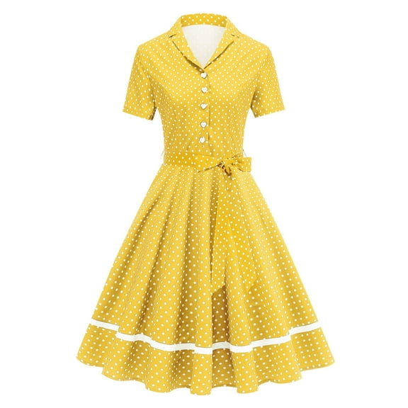 Gamivast Holiday Dresses for Women Midi Dot V Neck Button Wedding Guest Dress 1950S Vintage Dress Retro Cocktail Dresses for Evening Prom Party
