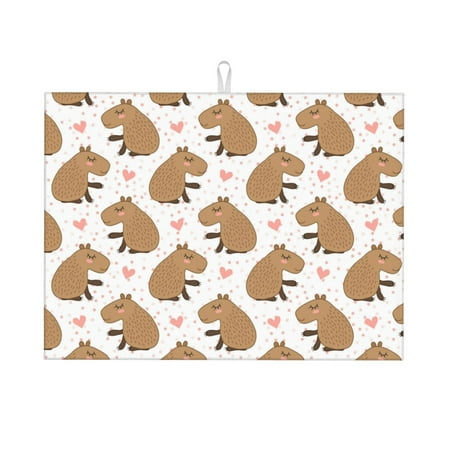 

Large Dish Drying Mats for Kitchen Counter - Heart Capybara Print 18x24In Anti-Slip Absorbent Microfiber Drying Mat for Kitchen Counter Mat Dish Rack Mat with Hanging Loop