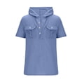 thumbnail image 3 of VSSSJ Men's Short Sleeve Hoodies Button Up Cotton Linen Shirts Casual Hooded Pockets Loose Lightweight Summer Beach Shirt Tops Blue M, 3 of 5