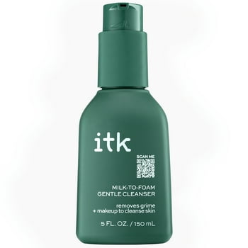 ITK Milk-to-Foam Gentle  | 2-in-1 Face Wash + Makeup Remover for All Skin Types, 5 oz