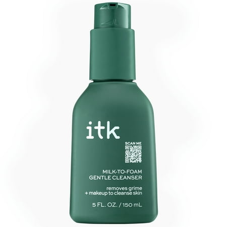 ITK Milk-to-Foam Gentle Cleanser | 2-in-1 Face Wash + Makeup Remover for All Skin Types, 5 oz
