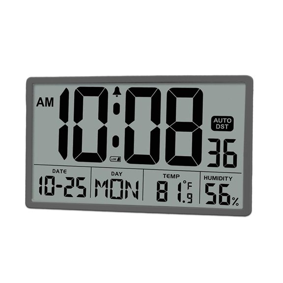 IMotion Digital Wall Clock, Battery Operated, with Temperature, Humidity and Date Display, Desktop Clock with Large Screen 8.5 Inch Digital Calendararm Clock, for Elderly, Bedroom, Office, Auto DST.