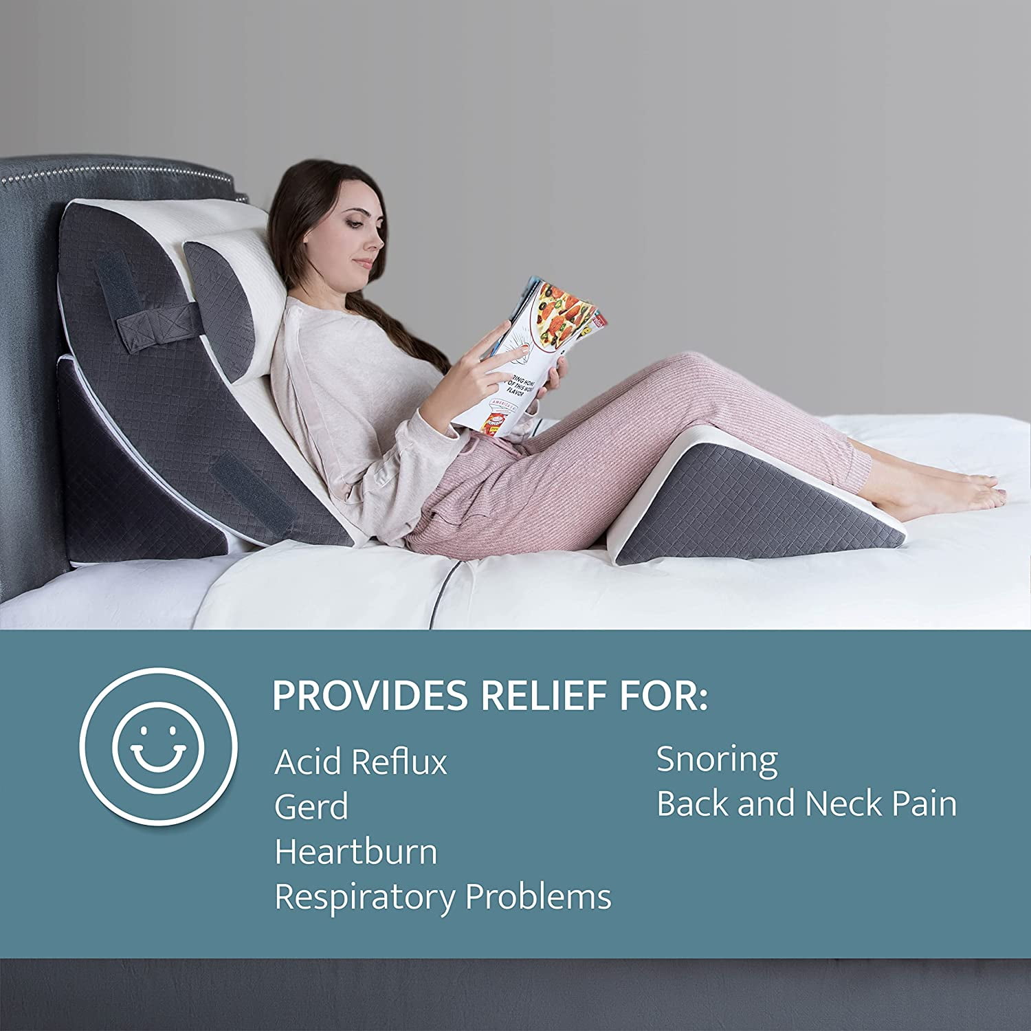 Kingfun 4pcs Orthopedic Bed Wedge Pillow Set, Post Surgery Memory Foam Wedge  Pillows for Sleeping, Adjustable Leg, Back Support, Sleep Apnea, Snoring,  Arm, Acid Reflux Pillow for Pain Relief, Grey 