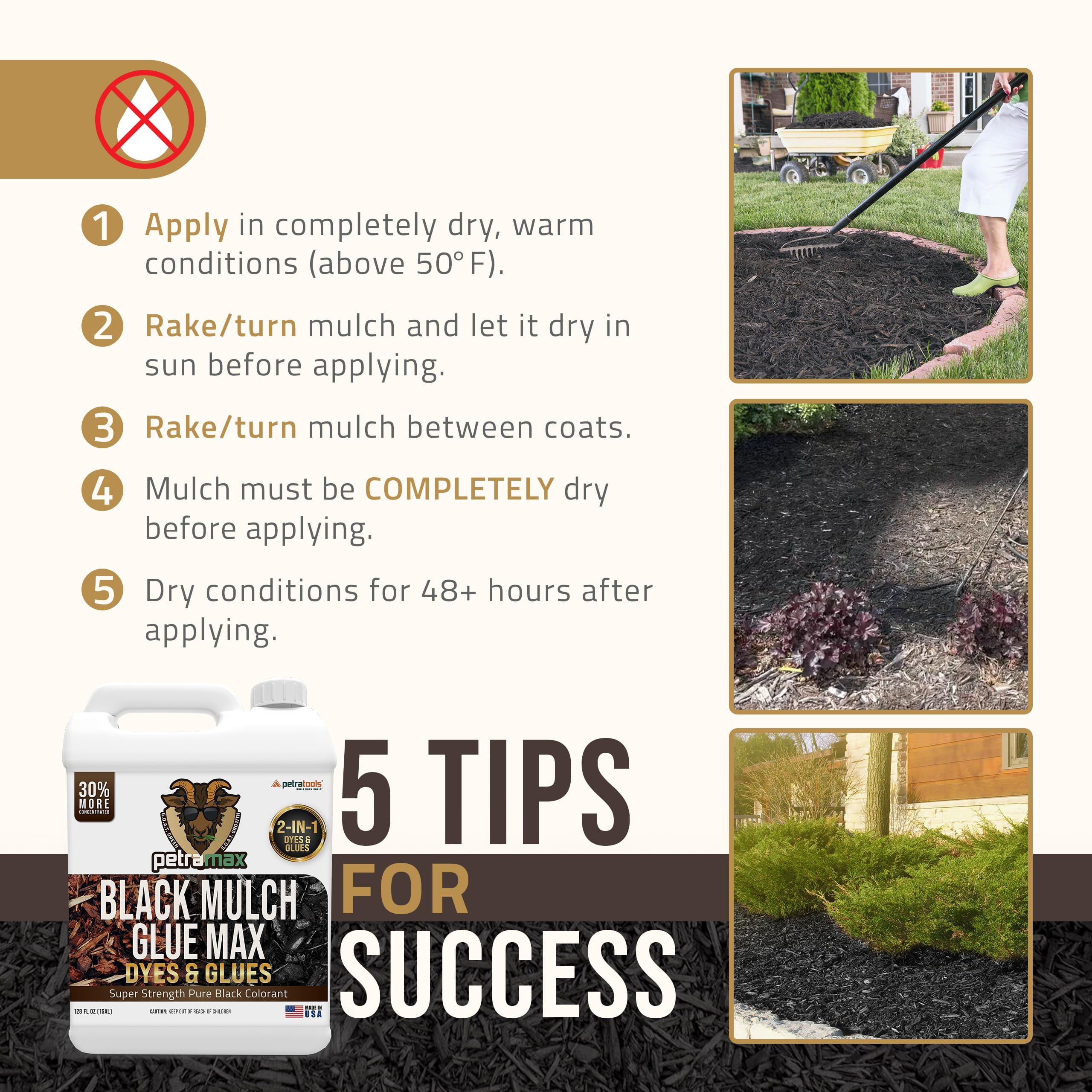PetraMax Mulch Glue - Rock Glue, Gravel Glue, Gravel Stabilizer and Mulch Glue Binder, Rock Glue for Landscape Maintenance and Landscape Adhesive Max Mulch Glue Spray - (Black Dye, 1G)