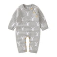 thumbnail image 1 of HNMKIU Combinaison Tricotée en Tricot à Manches Longues Printemps Automne Décontractée Confortable Douce Lapin Adorable Mignonne à la Mode Col Ras du Cou à Boutons-Pression Vêtements pour Garçon Fille Gris,0-3 Mois, 1 of 8