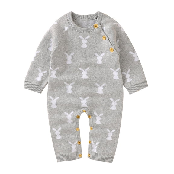 Baby Jumpsuit Easter Bunny Knit Sweater Romper Long Sleeve Jumpsuit Clothes for Unisex Grey 12 Months-18 Months