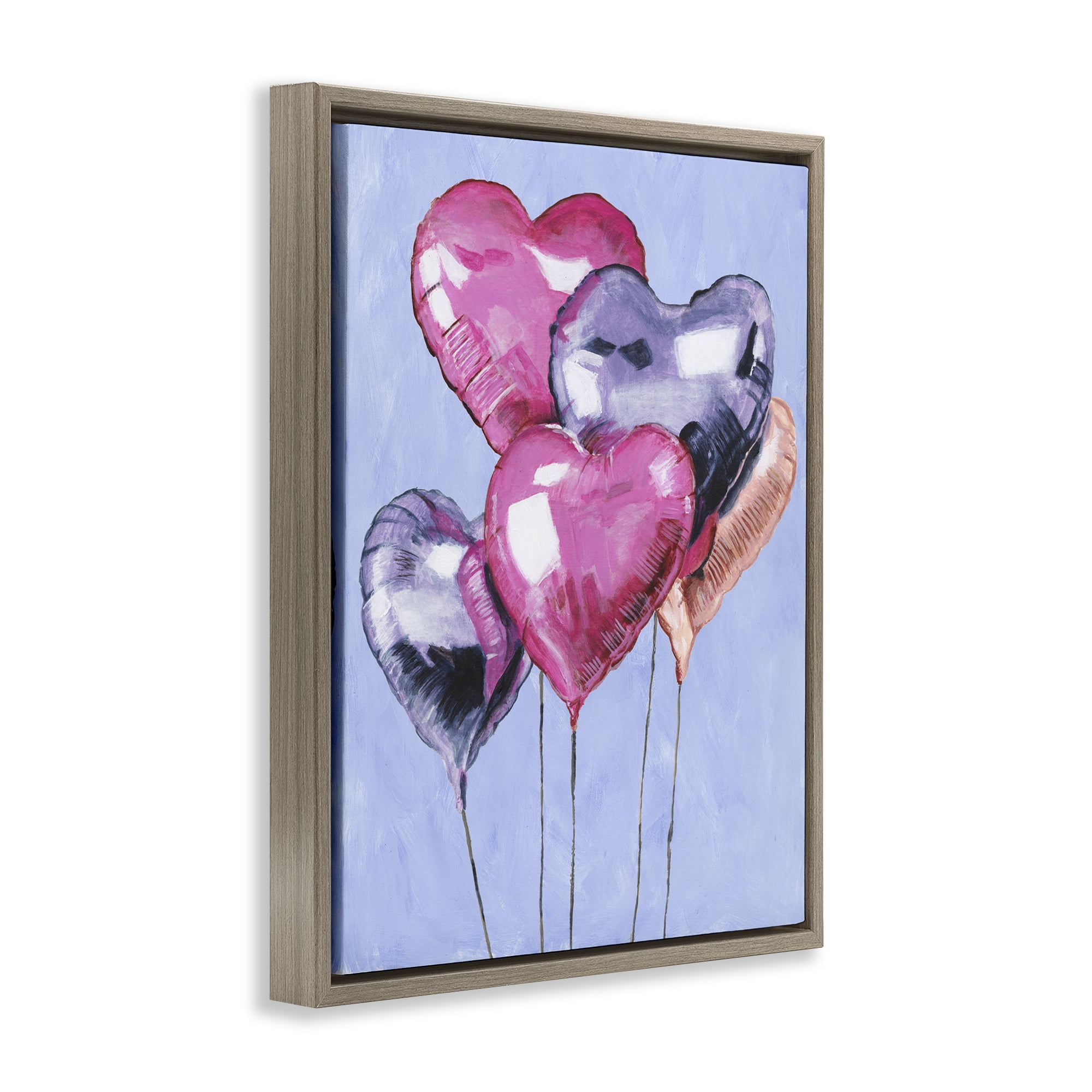 Stupell Industries Heart Balloons Celebration Brown Framed Floater Canvas Wall Art, design by Michael Willett