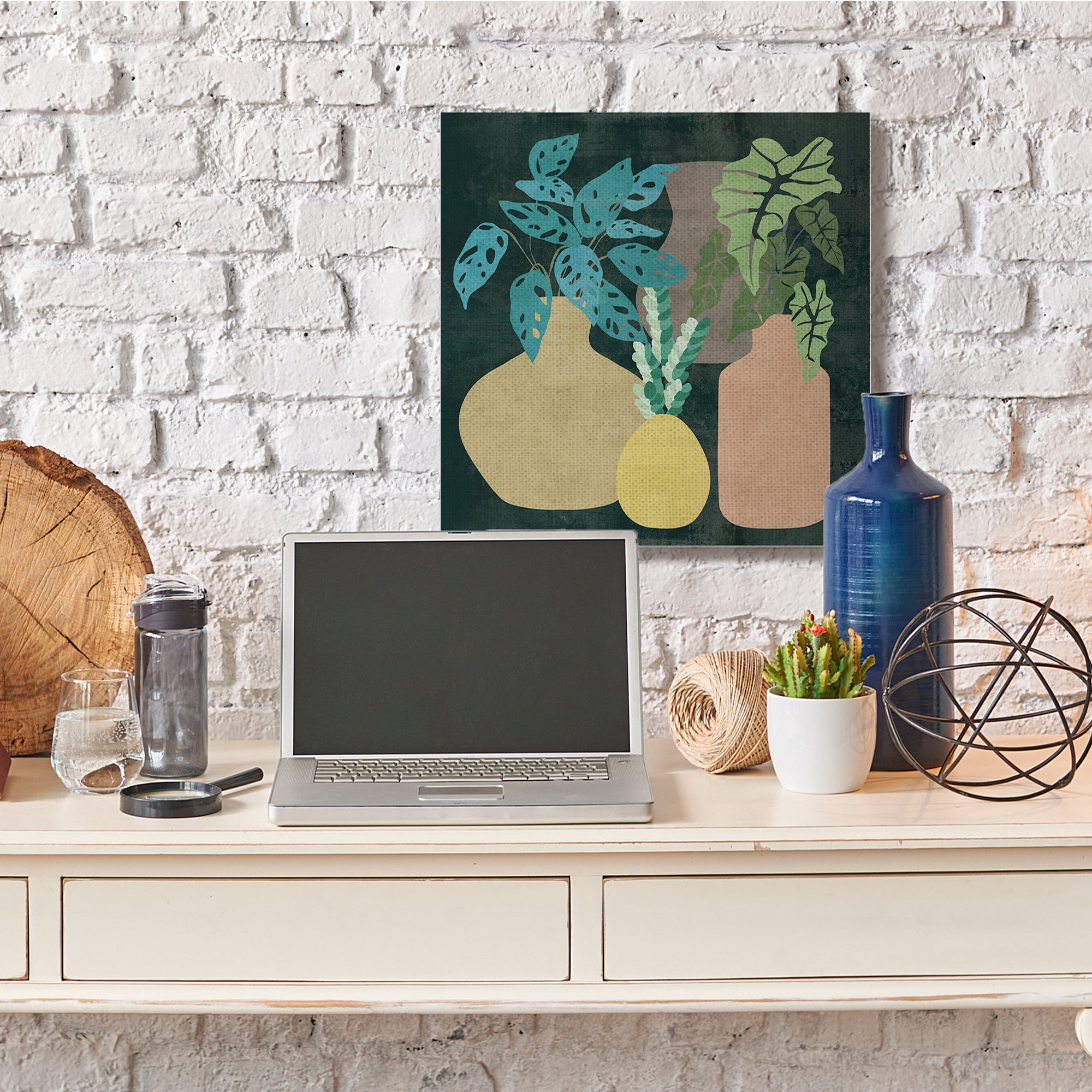 Stupell Industries Decorative Vases with Tropical Palms over Black,36 x 36,Designed by Melissa Wang